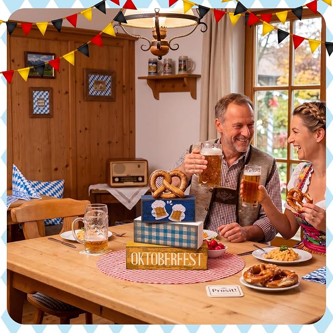 Yuntau 4 Pcs Oktoberfest Table Decorations Wooden Beer Tabletop Centerpiece - Image 6