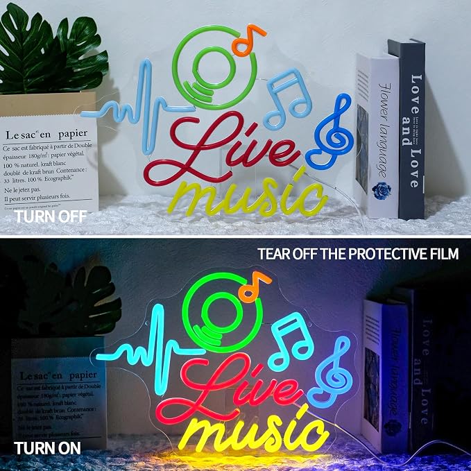 Live Music Neon Sign Dimmable Musical Note Neon Light Sign - Image 5