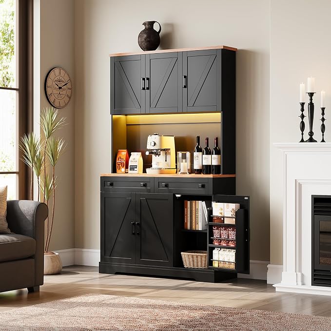 ELYKEN 71" Pantry Cabinet with Charging Station & LED Lights, Tall Kitchen - Image 9