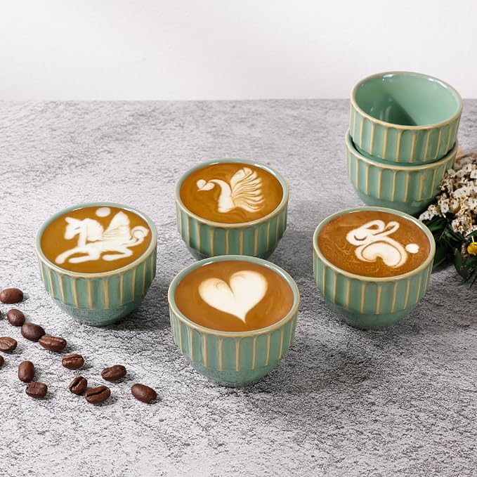 Ceramic Espresso Cups Set, Espresso Coffee Mugs, Special Glazed Demitasse Cups - Image 2
