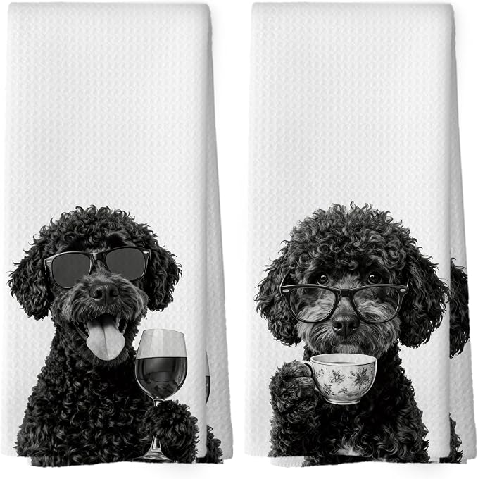 Funny Portuguese Water Dog Kitchen Towels Set of 2, Funny Dog Kitchen by Mcehtle