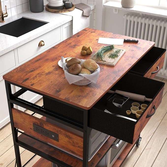 Kitchen Island with Storage, Rolling Kitchen Island Cart with Power Outlet - Image 4