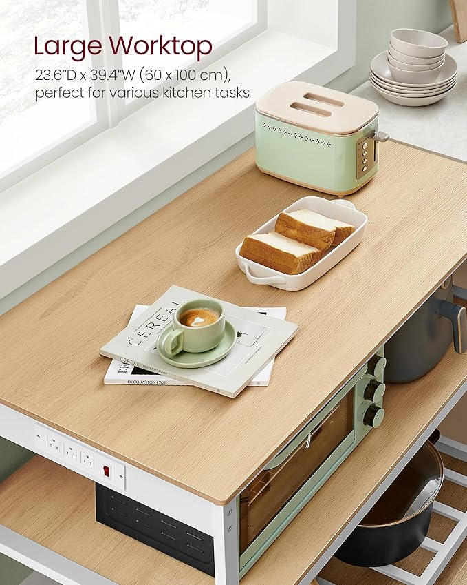 VASAGLE Kitchen Island with 3 Shelves, Kitchen Shelf with Power Strip, 23.6 x - Image 6