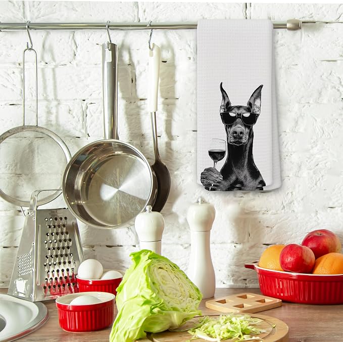 Funny Doberman Wine Kitchen Towels, Gifts - Image 3