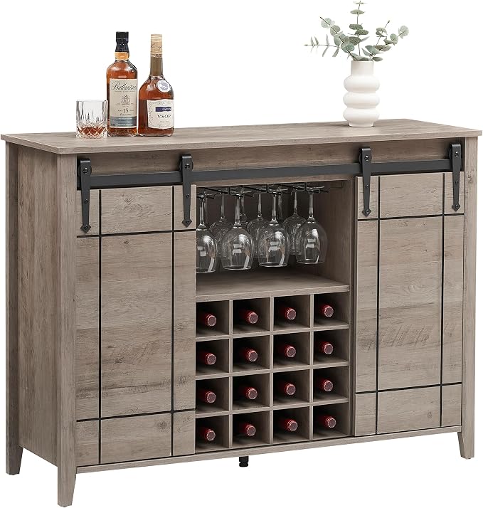 GarveeHome Bar Cabinet with Barn Doors, Farmhouse Style Wine Storage Unit with - Image 3