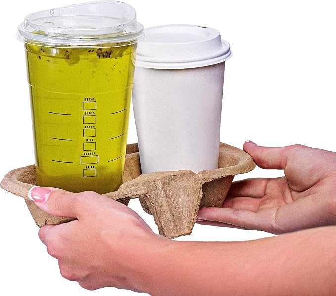 2 Cup Carrier Tray, No-Mess Disposable Cup Holder Tray, Biodegradable, - Image 6