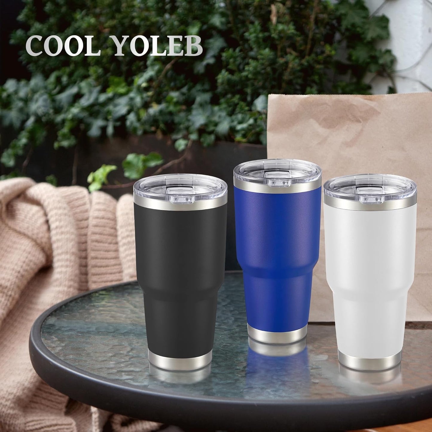 30 oz Tumbler with Lid Stainless Steel Tumblers Bulk Vacuum Insulated Cup Reusable Powder Coated Travel Mug Double Wall Leak Proof Cups Keep Cold Drinks for 12 Hours Blue, Set of 8