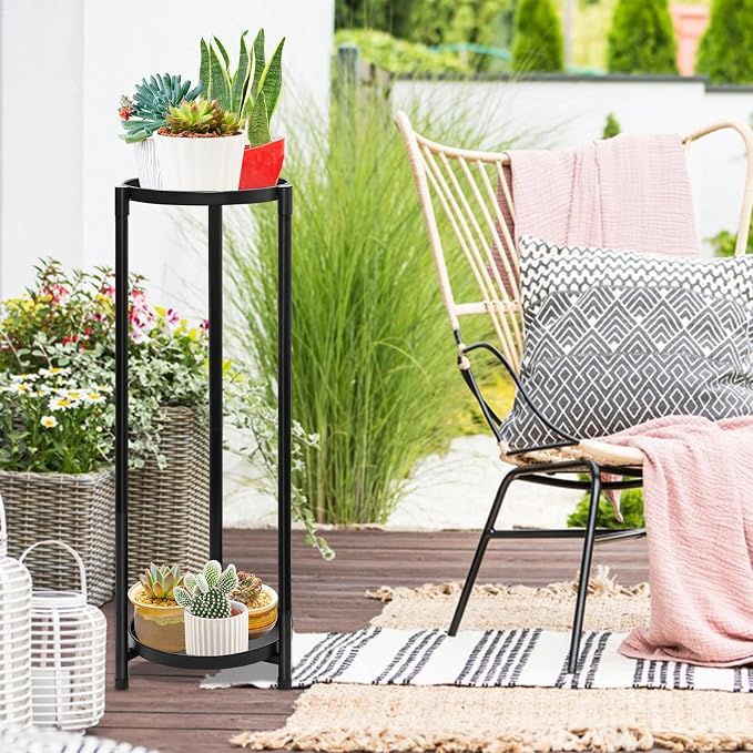 2 Tier Plant Stand Indoor Tall, Metal Flower Pot Stands Outdoor Holders Plant - Image 5