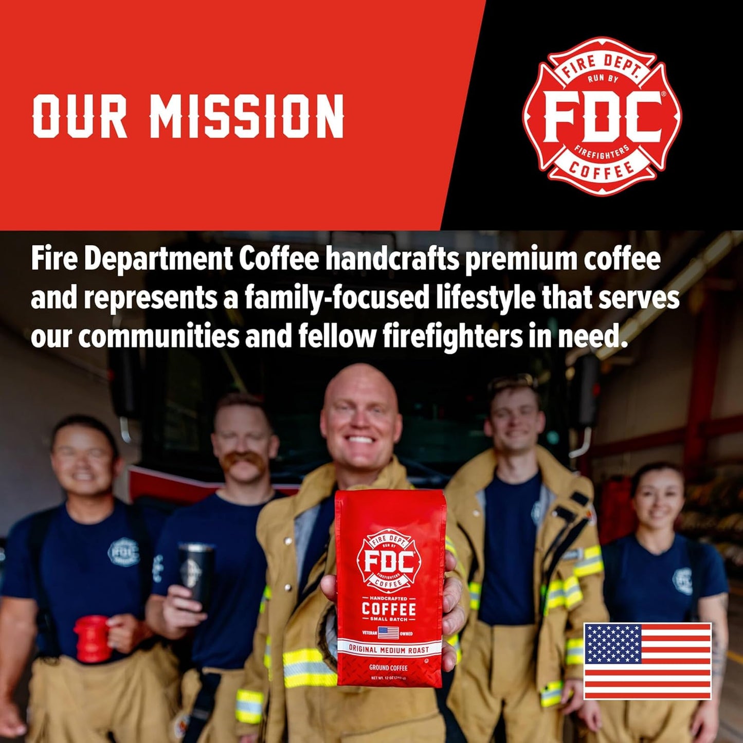 Fire Department Coffee - Gives Back to Firefighters - Marshmallow Brownie Ground Coffee - Roasted in the USA - Ground - Medium Roast - Veteran Owned 12 oz