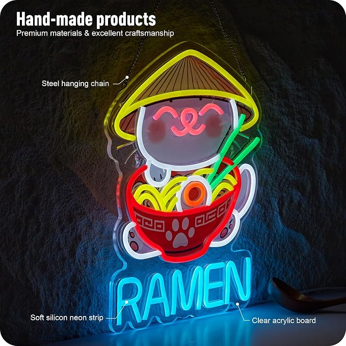 Fortune Cat Ramen Neon Sign Dimmable Japanese Lucky Cat Noodle LED Lights - Image 2