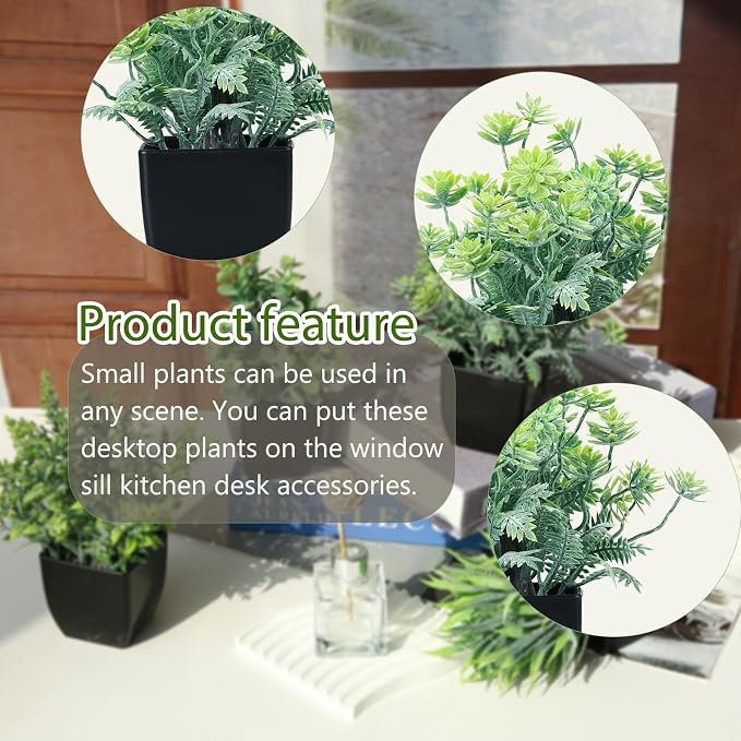GREENTIME 4 Pack Fake Plants in Black Pot Small Artificial Eucalyptus Potted - Image 3