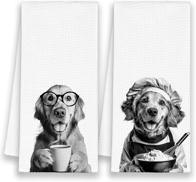 Dog Golden Retriever Kitchen Towels Set of 2, Funny Cute Hand Bathroom Towels by Xmsaitar