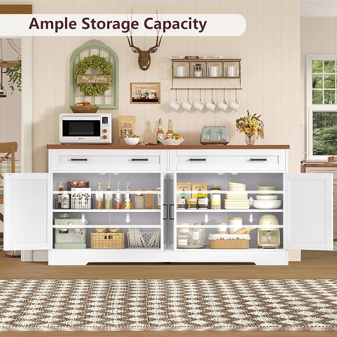 usikey 63" Buffet Cabinet with Storage, Large Sideboard Buffet Cabinet with 2 - Image 5