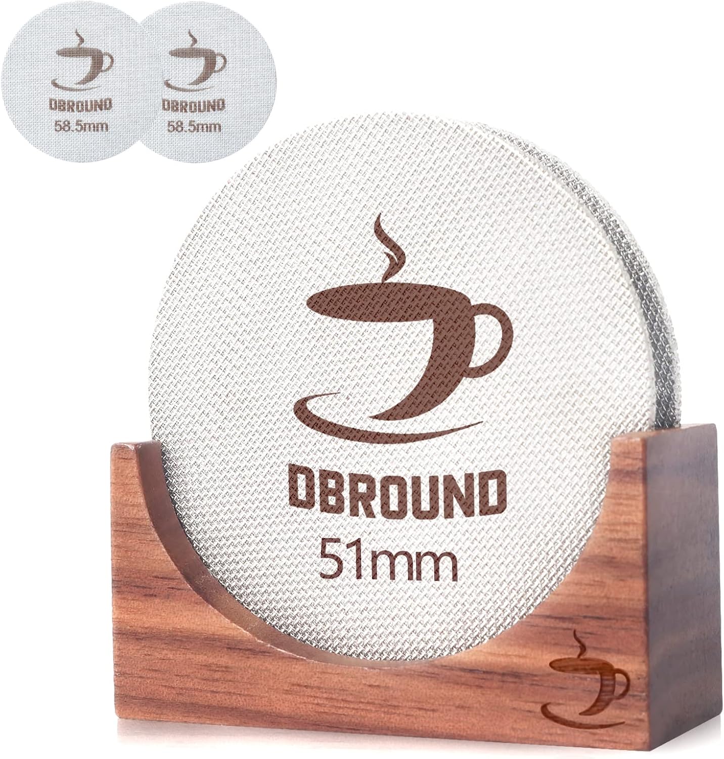 Puck Screen 51mm - 2 Packs Reusable Espresso Puck Screen with Wooden Stand, 316 Stainless Steel Puck Screen for Espresso Portafilter, Professional Tool for Espresso Portafilter Filter Basket