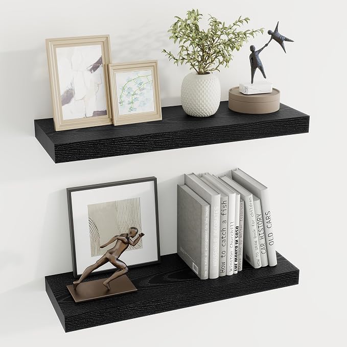 Dreamland 24 Inch Long Floating Shelves in Black, 6.7 Inch Deep Floating Shelf by Dreamland