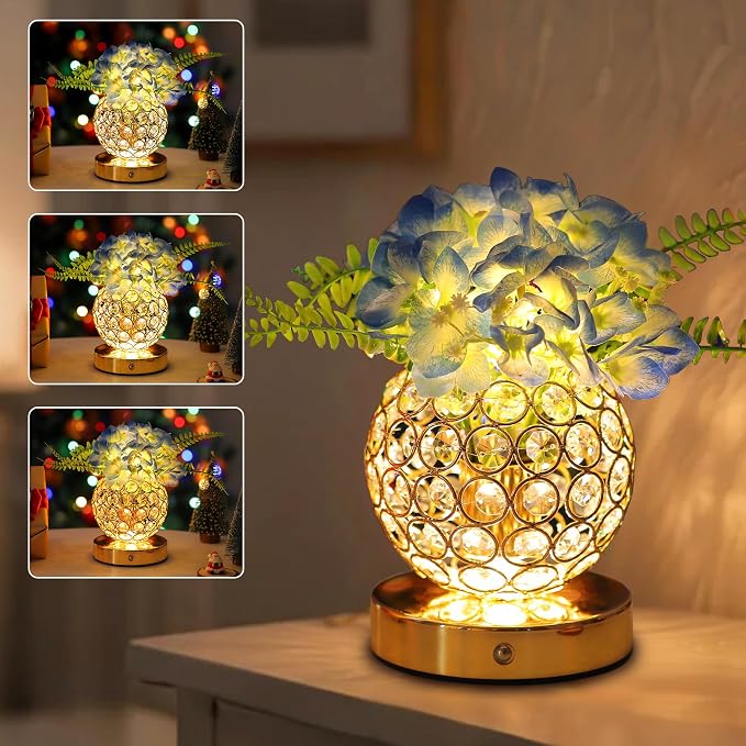 Blue Artificial Hydrangea Flower Lamp, 3 Color Dimmable Touch Control Night by Hibeauti