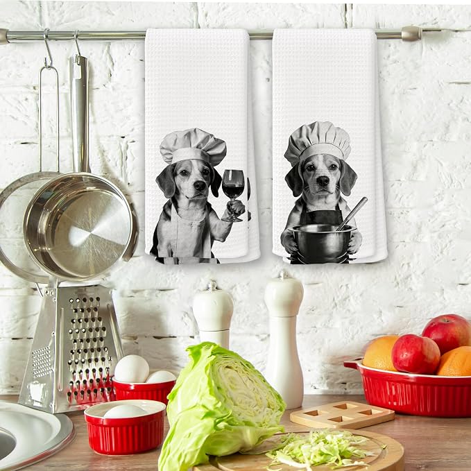 Funny Chef Beagle Kitchen Towels Set of 2, Beagle Dog Gifts - Image 3
