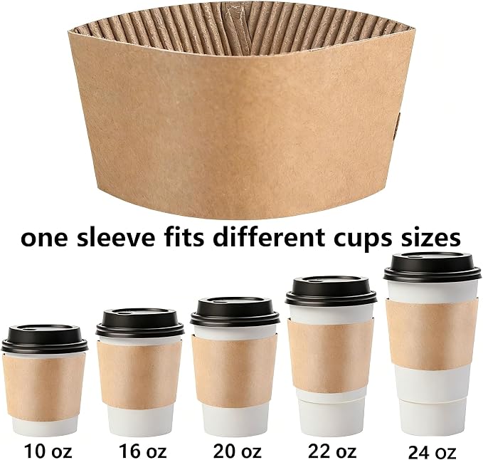 Disposable Coffee Cup Sleeves, Corrugated Kraft Paper Hot Cup Sleeves Fit - Image 3