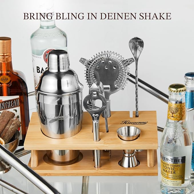 KITESSENSU Cocktail Shaker Set Bartender Kit, 6-Piece Silver Bar Set - Image 4