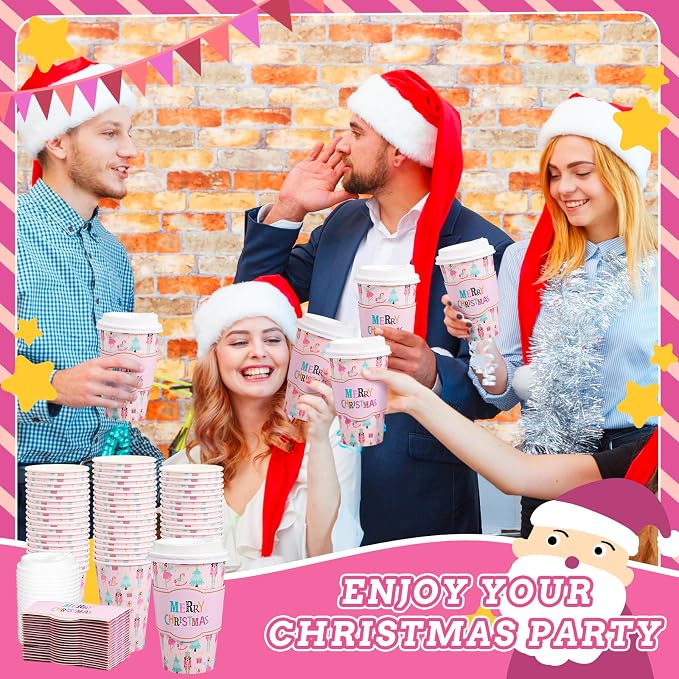 Whaline 50Pcs Merry Christmas Disposable Coffee Cups - Image 5