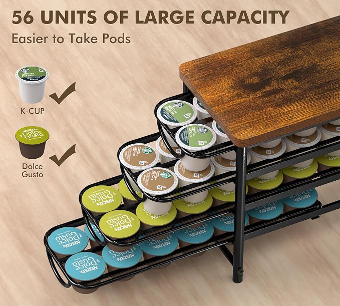 HFHOME Coffee Pod Holder with Wooden Top, Compatible with K-Cups, 4-Tier Coffee - Image 4
