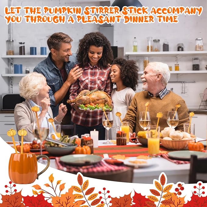 SiliFine 12 Pcs Pumpkin Glass Drink Stirrers 7 Inch Fall Swizzle Sticks 3D Fall - Image 4