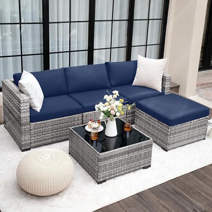 UDPATIO 5 Piece Patio Furniture Set, All-Weather Wicker Outdoor Sectional Sofa by UDPATIO