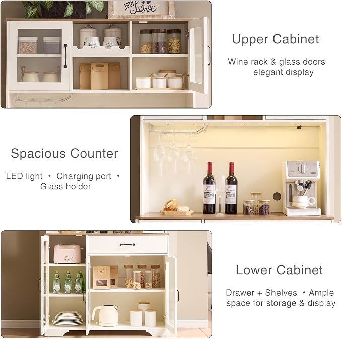 Fatmok 71" Pantry Cabinet with Wine Rack and Charging Station, Adjustable - Image 5