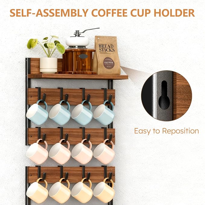 2-in-1 Coffee Cup Holder Wall Mounted, 4-Tier Coffee Mug Holder Wall Mount - Image 6