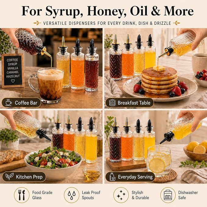 ChezMax Coffee Syrup Dispenser Bottles Set of 4, 5 oz Glass Syrup Bottle - Image 5