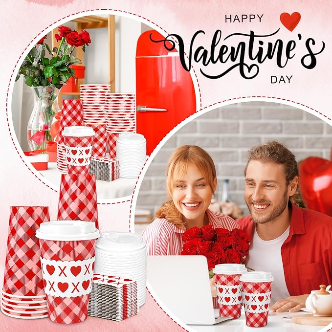 Whaline 50 Pcs Valentine's Day Disposable Coffee Cups - Image 7
