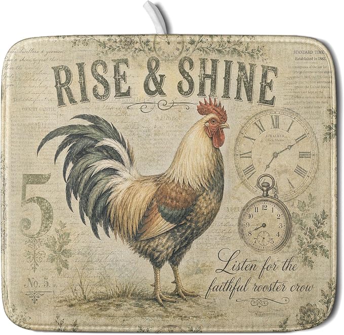 Farmhouse Rooster Dish Drying Mat 16 x 18 Inch by Sweetshow
