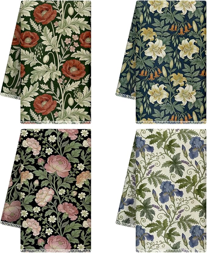 CUTHOLLOW William Morris Flowers & Plants Decorative Kitchen Towels Set of 4 by CUTHOLLOW
