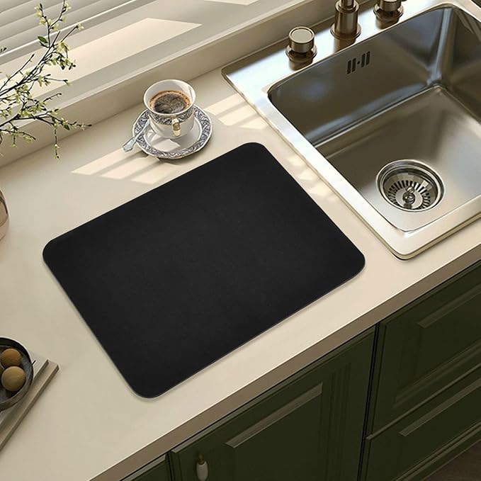 Black Dish Drying Mat for Kitchen Counter No-slip Rubber Bottom Dish Drying - Image 8