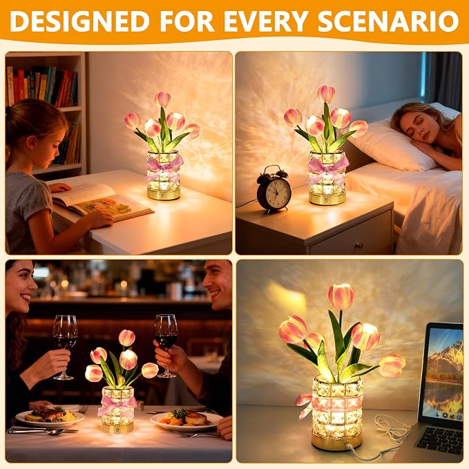 Handmade Flower Lamp, Rechargeable Cordless Touch Table Lamp, 3-Colour - Image 5