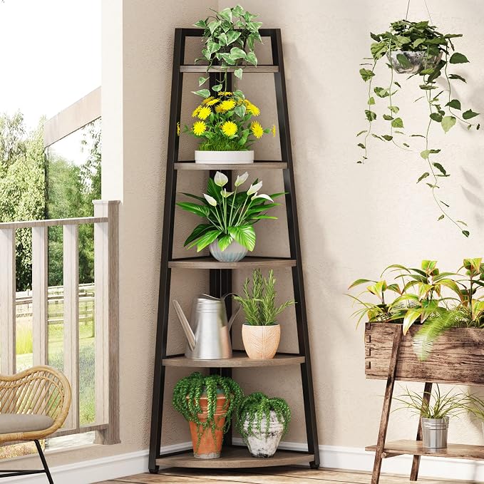 Tribesigns 70 inch Tall Corner Shelf, 5 Tier Industrial Corner Bookshelf - Image 6