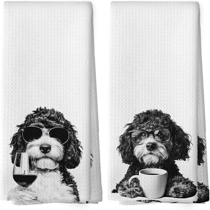 Funny Bernedoodle Kitchen Towels Set of 2, Funny Dog Kitchen Accessories by Mcehtle