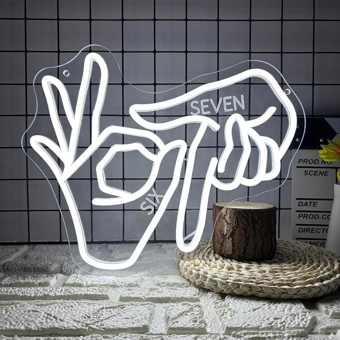 Mutank Six Seven Hands Gesture Neon Sign, USB Powered LED Dimmable, by Unknown