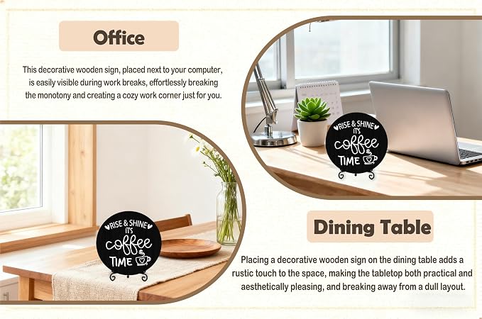Coffee Desk Decor Sign, Farmhouse Wood Plaque, It Is Coffee Time Wood Sign - Image 5