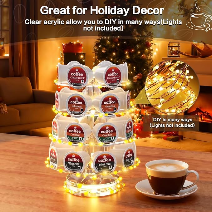K Cup Holder, Acrylic Coffee Pod Carousel 30 Pods Holder Stand Spins - Image 5
