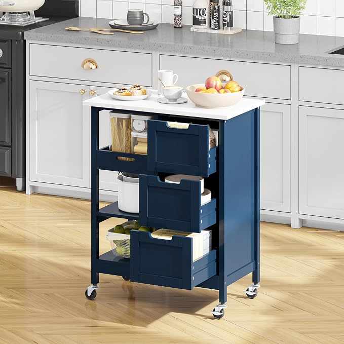 YITAHOME Small Solid Wood Top Kitchen Island Cart on Wheels - Image 2