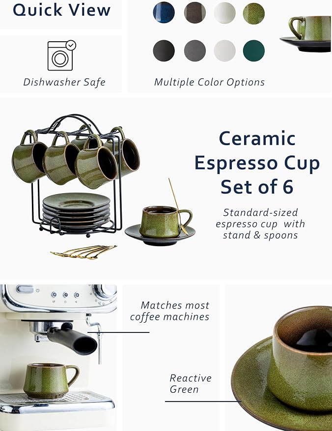 YHOSSEUN Ceramic Espresso Cups Set of 6, 4 Oz Expresso Shots Cup - Image 2