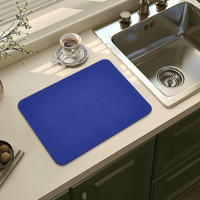 Blue Dish Drying Mat for Kitchen Counter No-slip Rubber Bottom Dish Drying Pad - Image 8