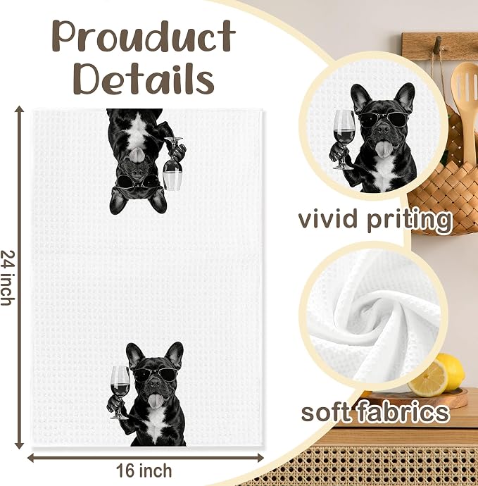 Funny French Bulldog Kitchen Towels Set of 2, Dog Kitchen Bar Accessories - Image 6