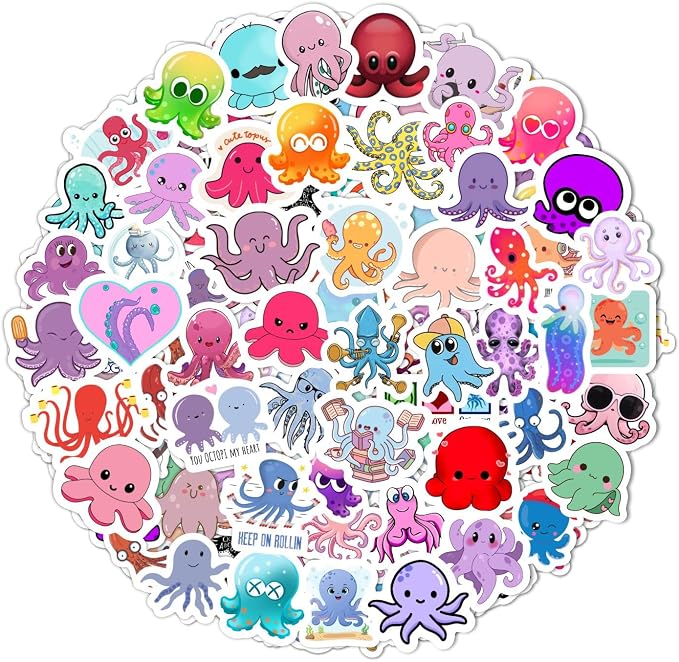 100Pcs Octopus Stickers for Water Bottle and Laptop by BulbaCraft