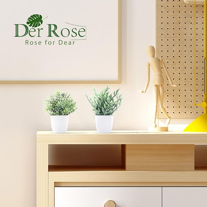 Der Rose 2 Pack Small Fake Plants Artificial Greenery Eucalyptus Plants in Pots - Image 7