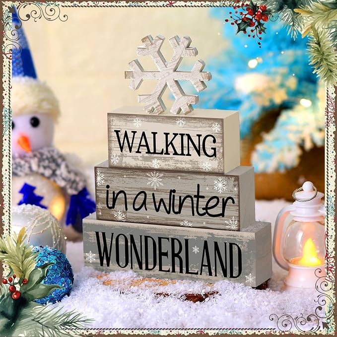 Moucuny 4 Pcs Winter Table Decorations Wooden Snowflake Decor Winter Tiered - Image 4