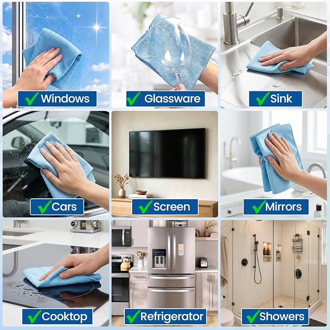Niveaya Microfiber Glass Cleaning Cloth, Stainless Steel Windshield Shower - Image 8