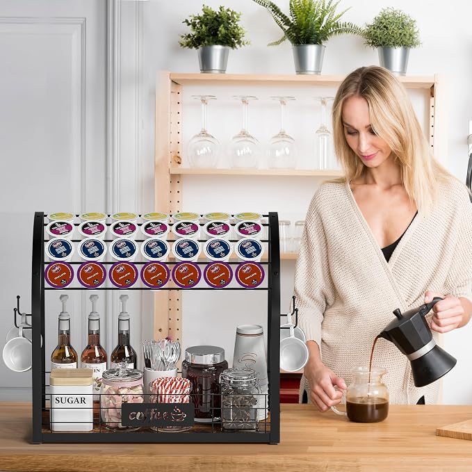 Metal K Cup Holder, 2 Tier Coffee Bar Organizer - Image 3