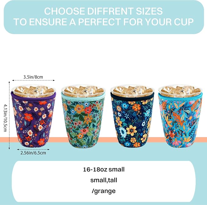 4 Pack Iced Coffee Sleeve, reusable Neoprene Cup Sleeves Suitable - Image 2